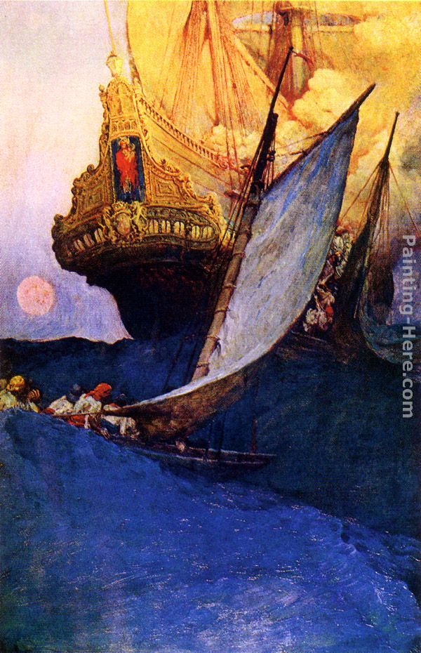 Attack on a Galleon painting - Howard Pyle Attack on a Galleon art painting